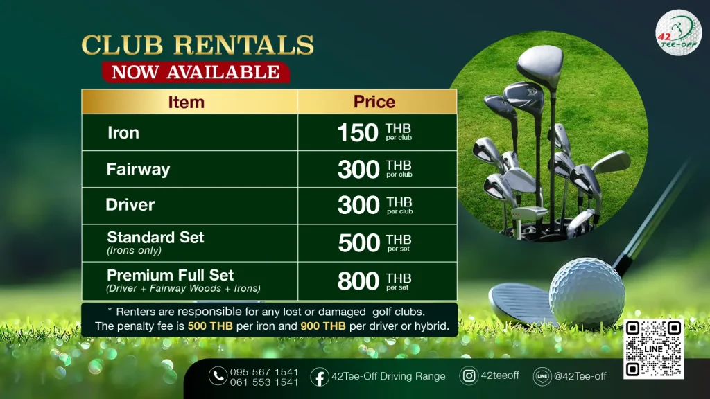 Rental golf clubs available at 42 TEE-OFF Bangkok