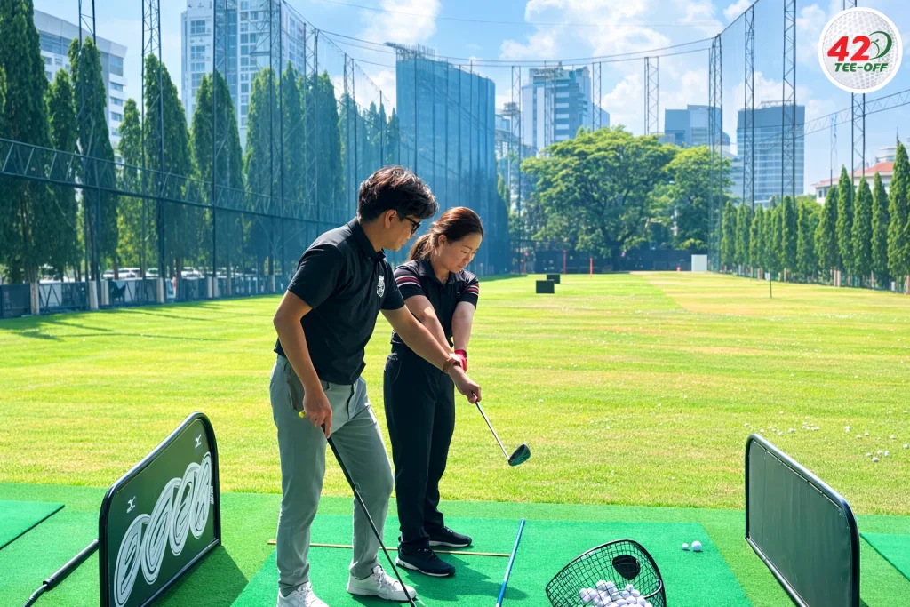 Professional golf coaching at 42 TEE-OFF Bangkok driving range